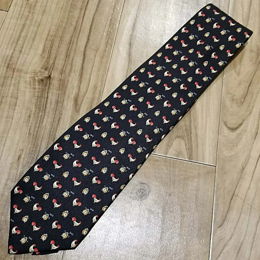 Holland & Sherry Vintage Silk Neck Tie Rooster Novelty Necktie